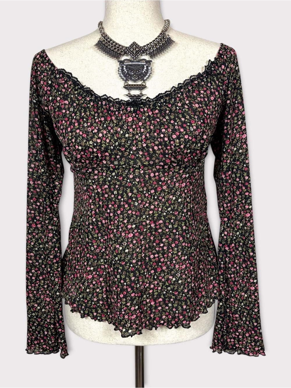 Y2k Self Esteem Babydoll Tie Back Top Medium Ditzy Floral Grunge Boho Coquette